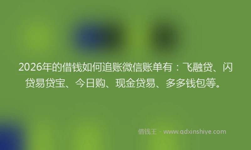 2026年的借钱如何追账微信账单有：飞融贷、闪贷易贷宝、今日购、现金贷易、多多钱包等。