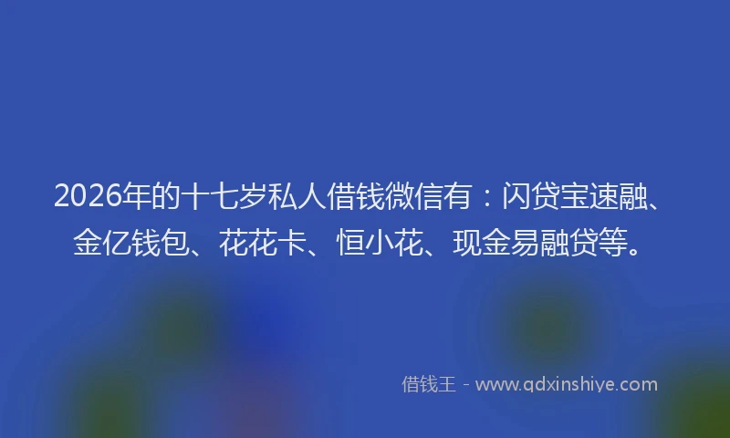 2026年的十七岁私人借钱微信有:闪贷宝速融、金亿钱包、花花卡、恒小花、现金易融贷等。