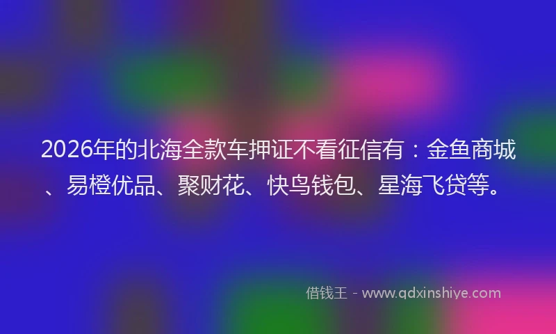 2026年的北海全款车押证不看征信有：金鱼商城、易橙优品、聚财花、快鸟钱包、星海飞贷等。