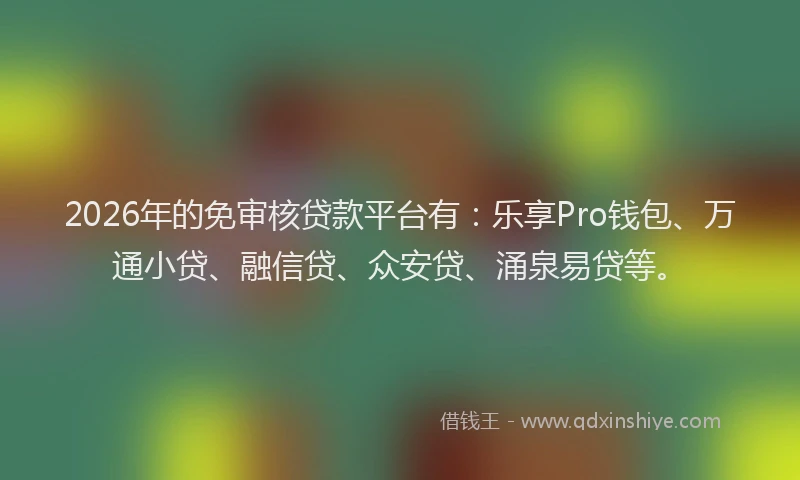 2026年的免审核贷款平台有：乐享Pro钱包、万通小贷、融信贷、众安贷、涌泉易贷等。