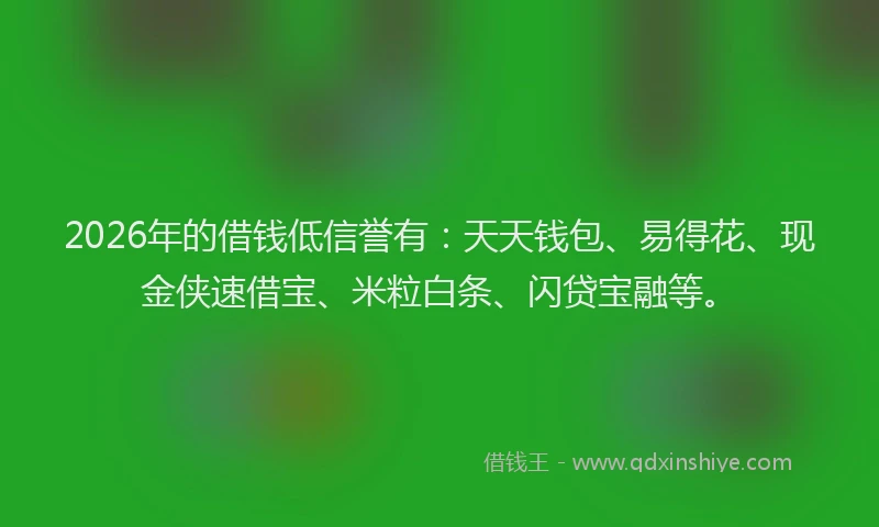 2026年的借钱低信誉有:天天钱包、易得花、现金侠速借宝、米粒白条、闪贷宝融等。