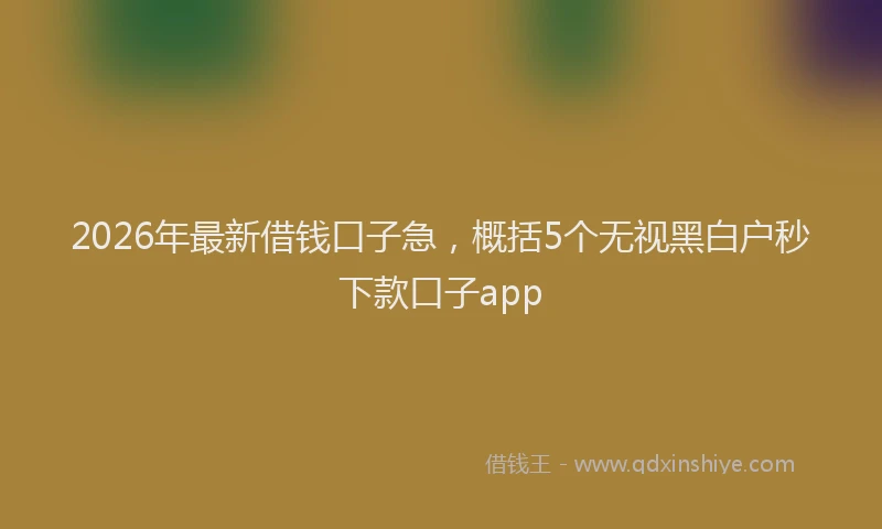 2026年最新借钱口子急，概括5个无视黑白户秒下款口子app