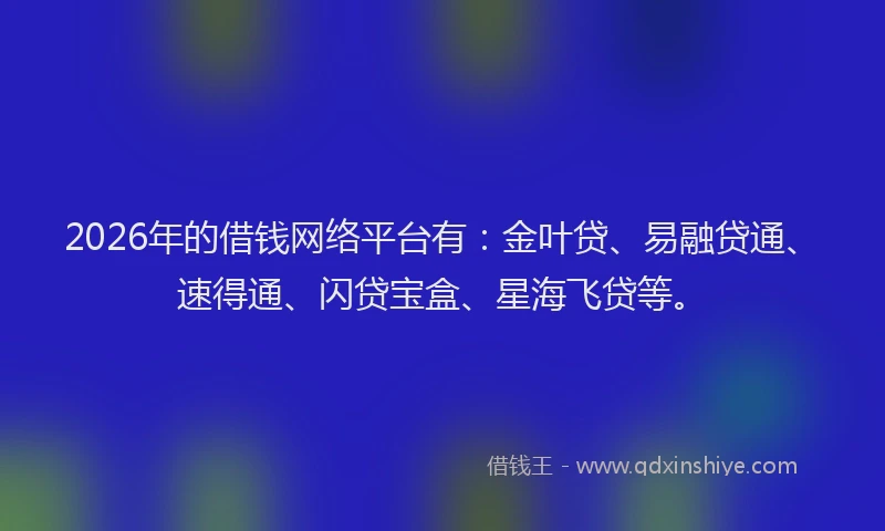 2026年的借钱网络平台有：金叶贷、易融贷通、速得通、闪贷宝盒、星海飞贷等。