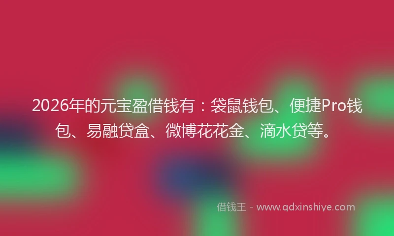 2026年的元宝盈借钱有:袋鼠钱包、便捷Pro钱包、易融贷盒、微博花花金、滴水贷等。