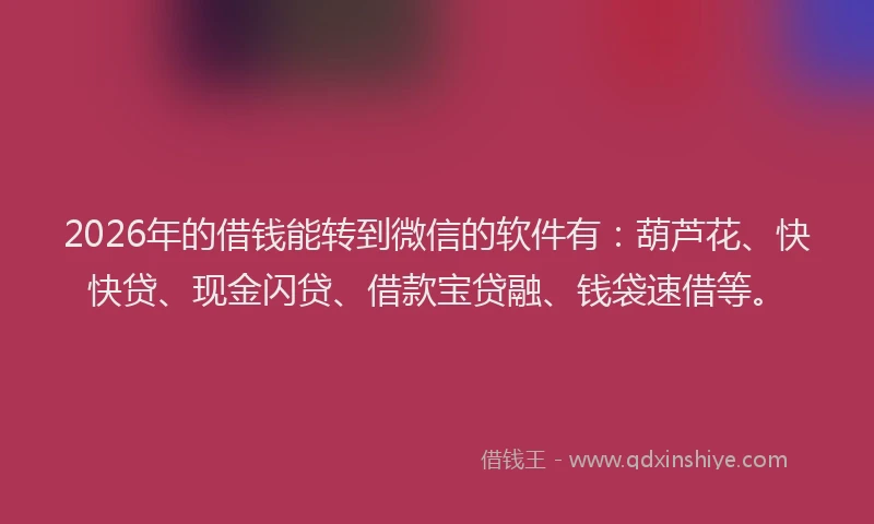 2026年的借钱能转到微信的软件有：葫芦花、快快贷、现金闪贷、借款宝贷融、钱袋速借等。