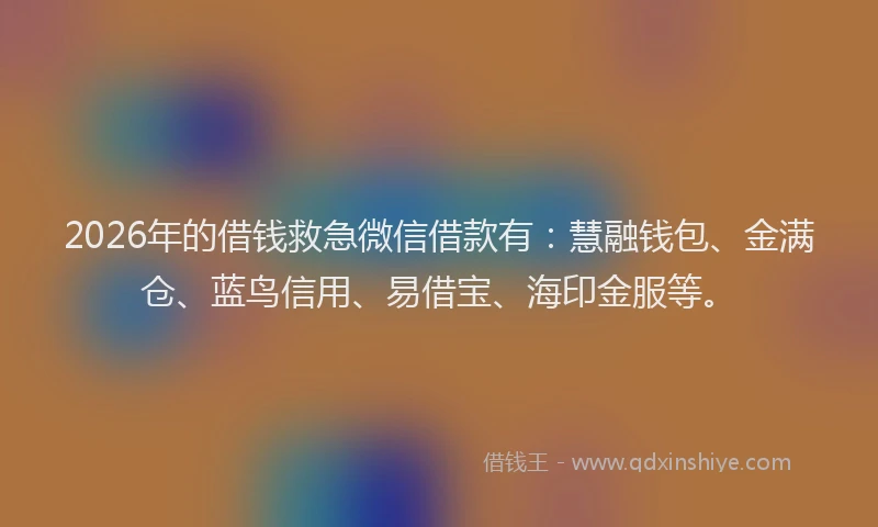 2026年的借钱救急微信借款有：慧融钱包、金满仓、蓝鸟信用、易借宝、海印金服等。
