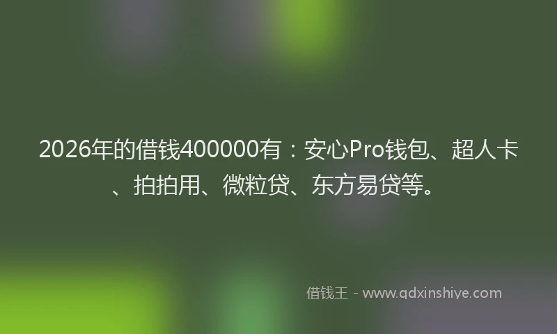 2026年的借钱400000有:安心Pro钱包、超人卡、拍拍用、微粒贷、东方易贷等。