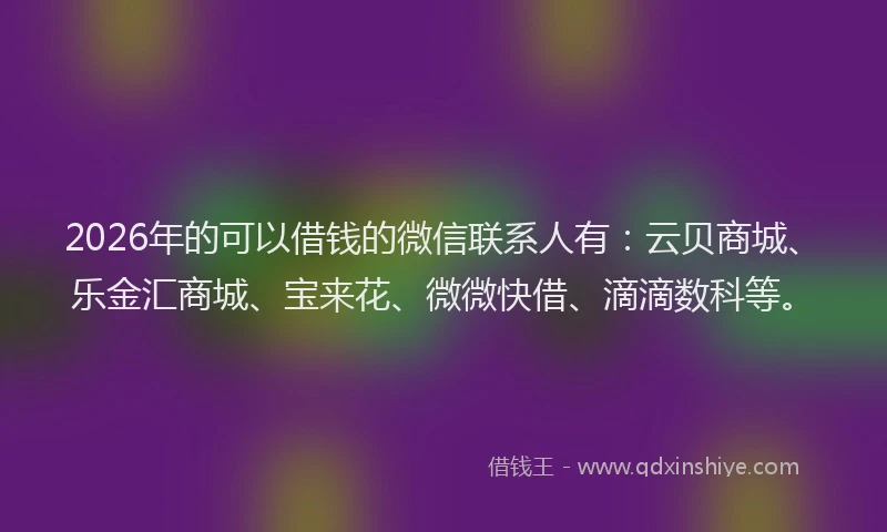 2026年的可以借钱的微信联系人有：云贝商城、乐金汇商城、宝来花、微微快借、滴滴数科等。