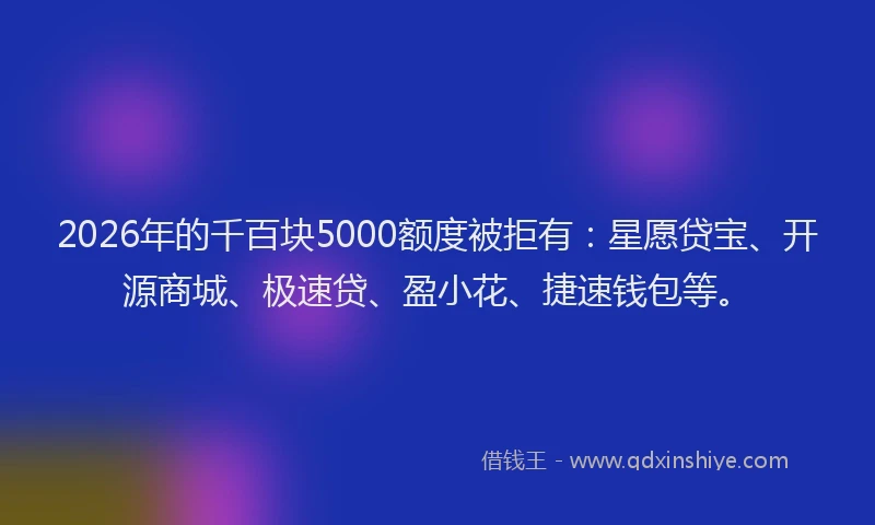 2026年的千百块5000额度被拒有:星愿贷宝、开源商城、极速贷、盈小花、捷速钱包等。