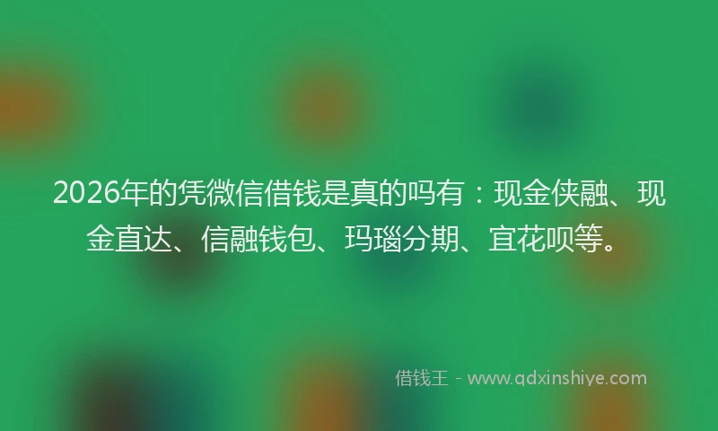 2026年的凭微信借钱是真的吗有：现金侠融、现金直达、信融钱包、玛瑙分期、宜花呗等。