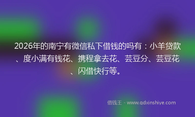 2026年的南宁有微信私下借钱的吗有:小羊贷款、度小满有钱花、携程拿去花、芸豆分、芸豆花、闪借快行等。