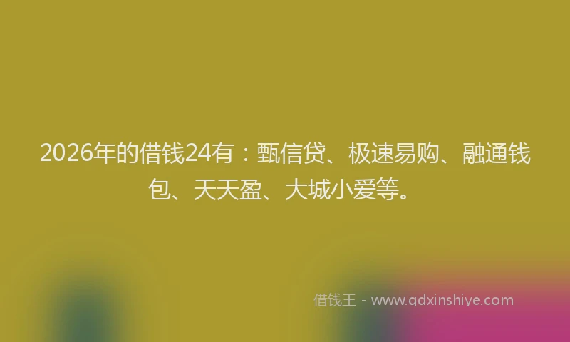 2026年的借钱24有:甄信贷、极速易购、融通钱包、天天盈、大城小爱等。