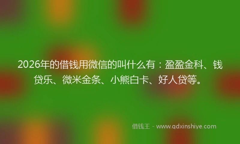2026年的借钱用微信的叫什么有:盈盈金科、钱贷乐、微米金条、小熊白卡、好人贷等。