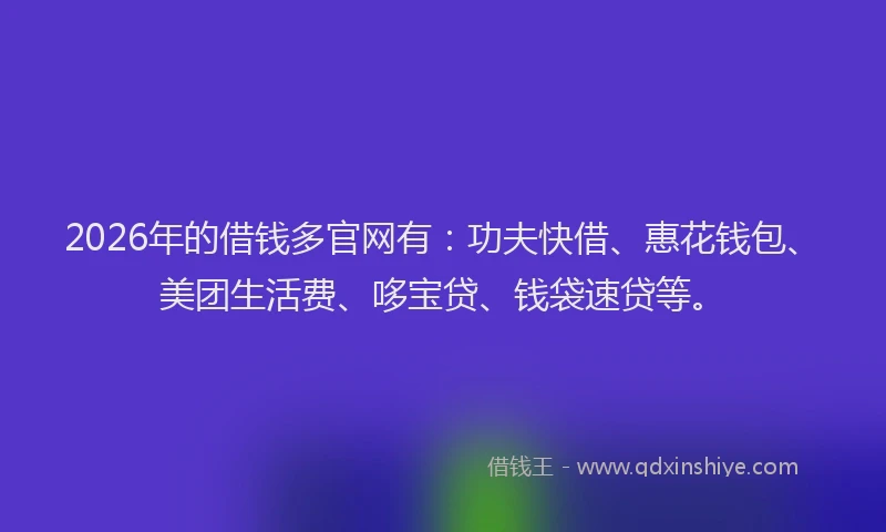 2026年的借钱多官网有:功夫快借、惠花钱包、美团生活费、哆宝贷、钱袋速贷等。