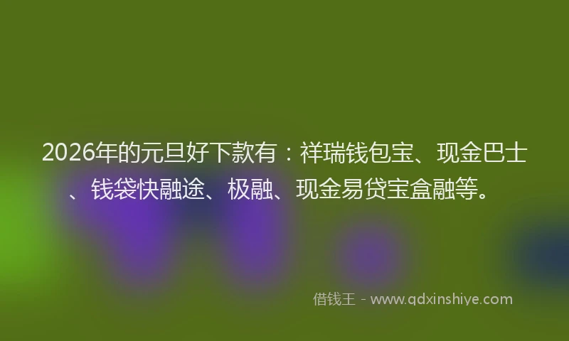 2026年的元旦好下款有：祥瑞钱包宝、现金巴士、钱袋快融途、极融、现金易贷宝盒融等。