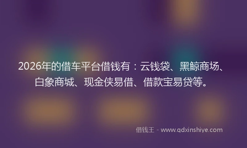 2026年的借车平台借钱有：云钱袋、黑鲸商场、白象商城、现金侠易借、借款宝易贷等。