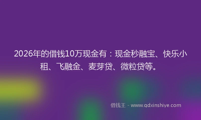 2026年的借钱10万现金有：现金秒融宝、快乐小租、飞融金、麦芽贷、微粒贷等。