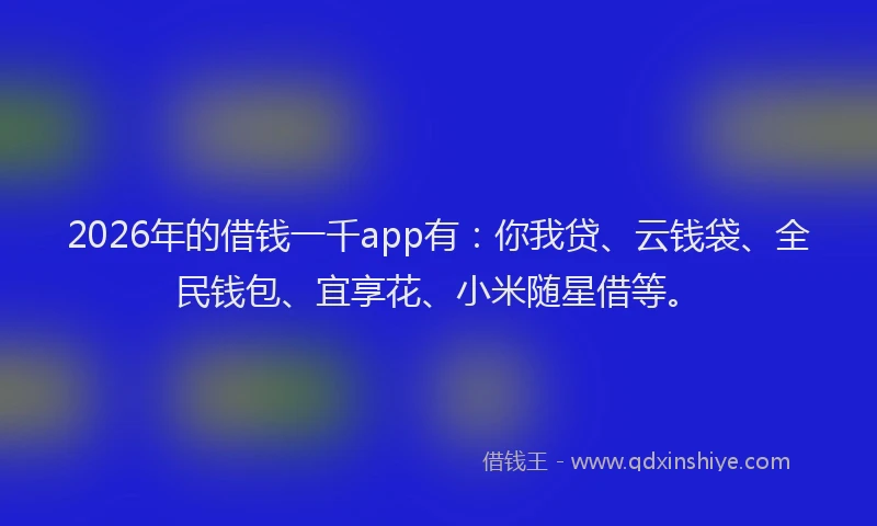 2026年的借钱一千app有:你我贷、云钱袋、全民钱包、宜享花、小米随星借等。