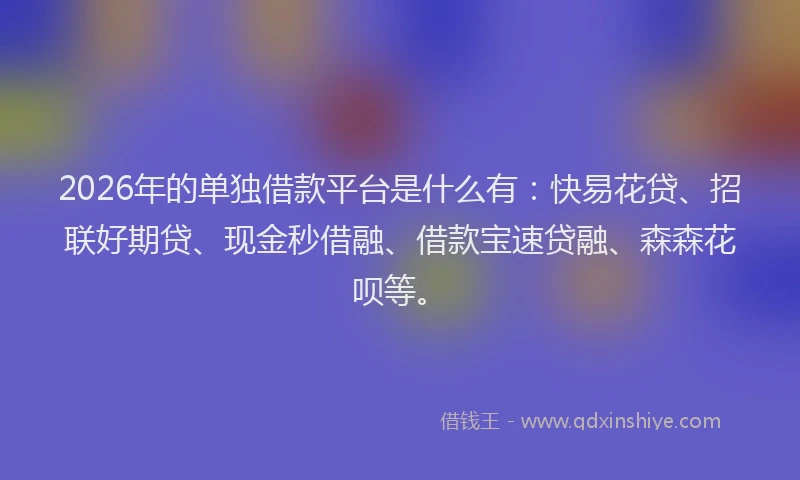 2026年的单独借款平台是什么有：快易花贷、招联好期贷、现金秒借融、借款宝速贷融、森森花呗等。
