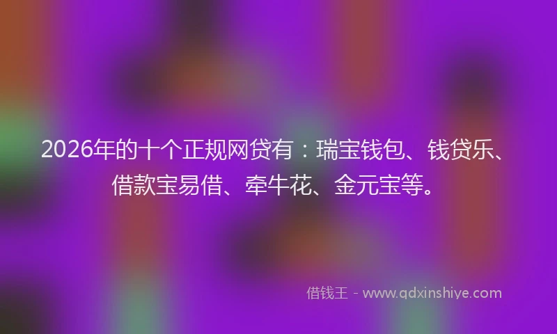 2026年的十个正规网贷有:瑞宝钱包、钱贷乐、借款宝易借、牵牛花、金元宝等。