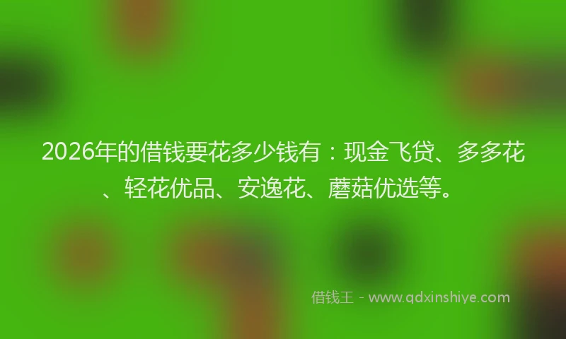 2026年的借钱要花多少钱有：现金飞贷、多多花、轻花优品、安逸花、蘑菇优选等。
