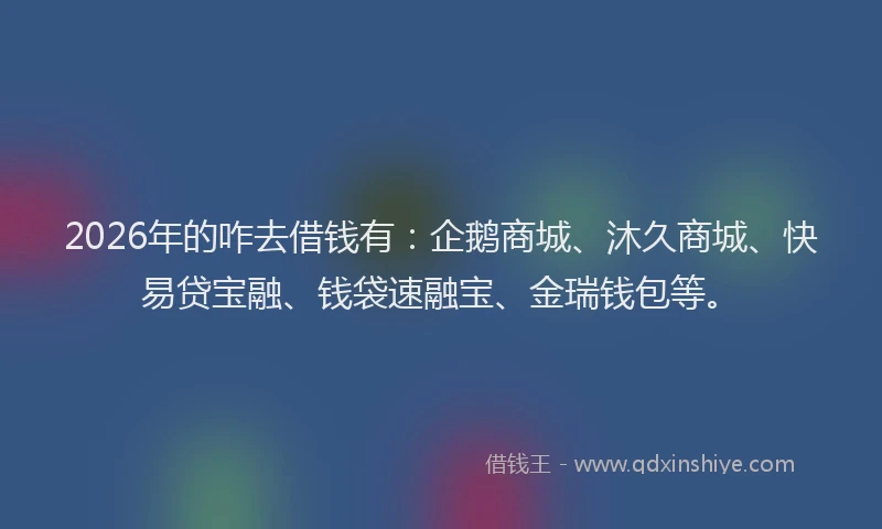 2026年的咋去借钱有:企鹅商城、沐久商城、快易贷宝融、钱袋速融宝、金瑞钱包等。