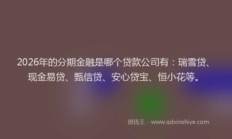 2026年的分期金融是哪个贷款公司有:瑞雪贷、现金易贷、甄信贷、安心贷宝、恒小花等。