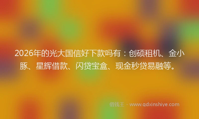 2026年的光大国信好下款吗有：创硕租机、金小豚、星辉借款、闪贷宝盒、现金秒贷易融等。