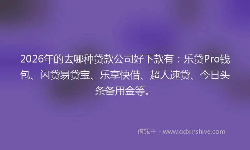2026年的去哪种贷款公司好下款有：乐贷Pro钱包、闪贷易贷宝、乐享快借、超人速贷、今日头条备用金等。