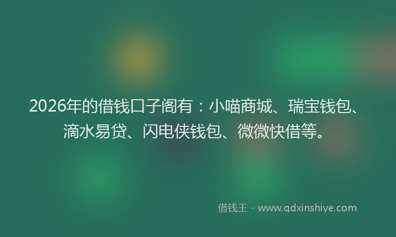 2026年的借钱口子阁有:小喵商城、瑞宝钱包、滴水易贷、闪电侠钱包、微微快借等。