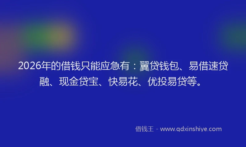 2026年的借钱只能应急有：翼贷钱包、易借速贷融、现金贷宝、快易花、优投易贷等。