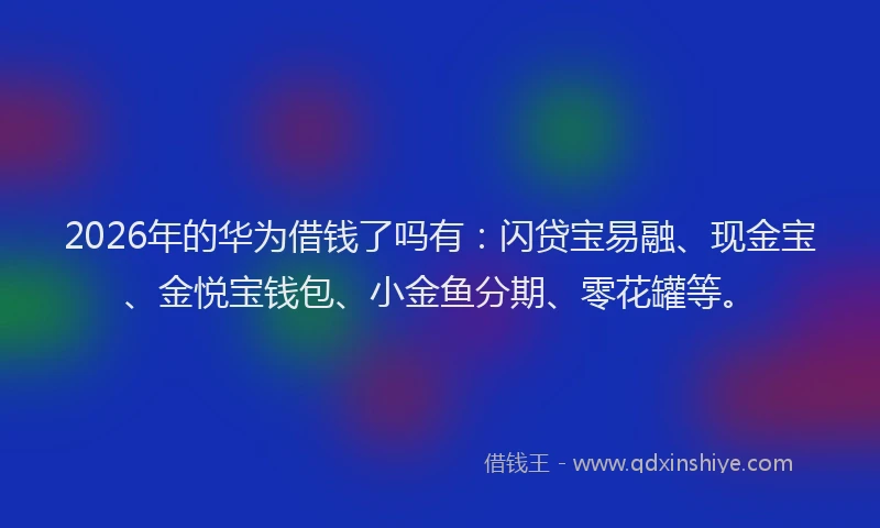 2026年的华为借钱了吗有:闪贷宝易融、现金宝、金悦宝钱包、小金鱼分期、零花罐等。