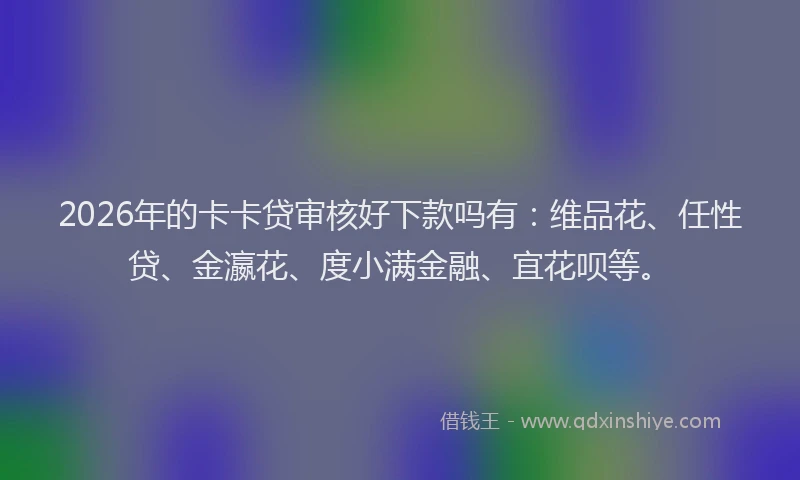 2026年的卡卡贷审核好下款吗有：维品花、任性贷、金瀛花、度小满金融、宜花呗等。