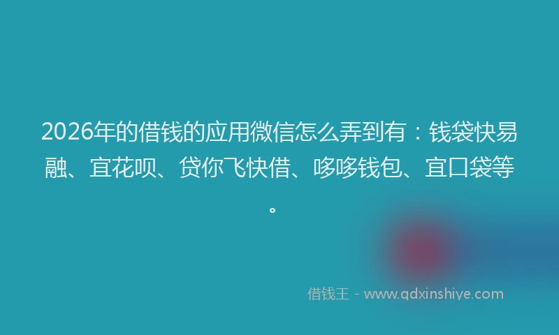 2026年的借钱的应用微信怎么弄到有：钱袋快易融、宜花呗、贷你飞快借、哆哆钱包、宜口袋等。