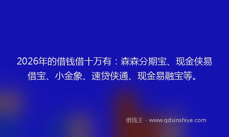 2026年的借钱借十万有:森森分期宝、现金侠易借宝、小金象、速贷侠通、现金易融宝等。