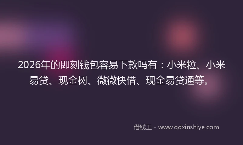 2026年的即刻钱包容易下款吗有：小米粒、小米易贷、现金树、微微快借、现金易贷通等。