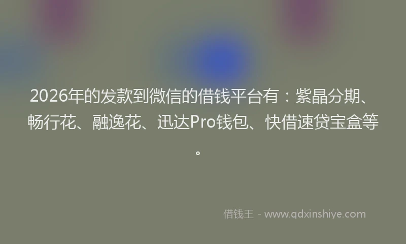 2026年的发款到微信的借钱平台有：紫晶分期、畅行花、融逸花、迅达Pro钱包、快借速贷宝盒等。
