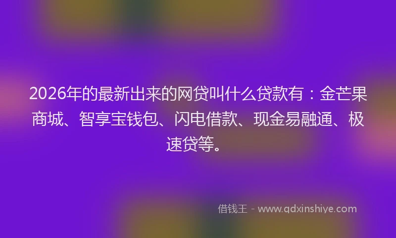 2026年的最新出来的网贷叫什么贷款有:金芒果商城、智享宝钱包、闪电借款、现金易融通、极速贷等。