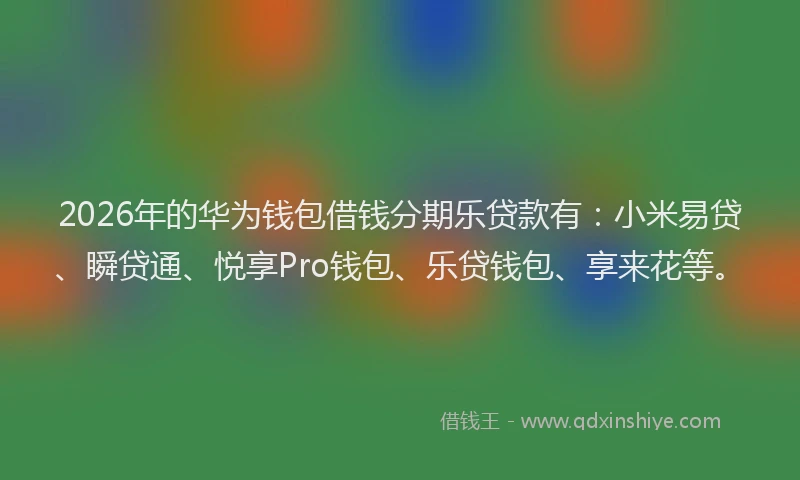 2026年的华为钱包借钱分期乐贷款有：小米易贷、瞬贷通、悦享Pro钱包、乐贷钱包、享来花等。