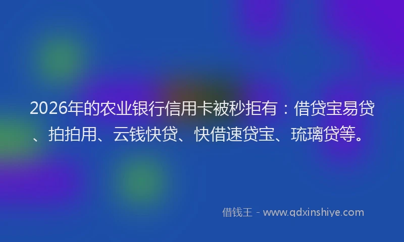 2026年的农业银行信用卡被秒拒有:借贷宝易贷、拍拍用、云钱快贷、快借速贷宝、琉璃贷等。