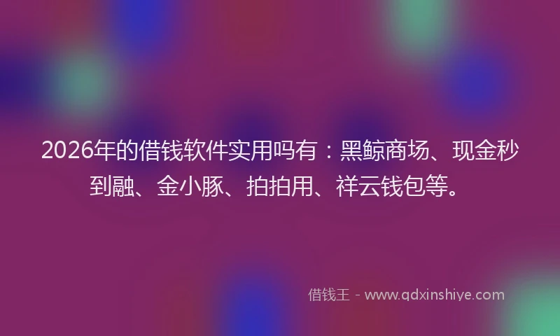 2026年的借钱软件实用吗有：黑鲸商场、现金秒到融、金小豚、拍拍用、祥云钱包等。