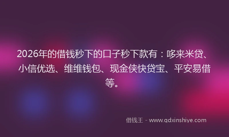 2026年的借钱秒下的口子秒下款有：哆来米贷、小信优选、维维钱包、现金侠快贷宝、平安易借等。