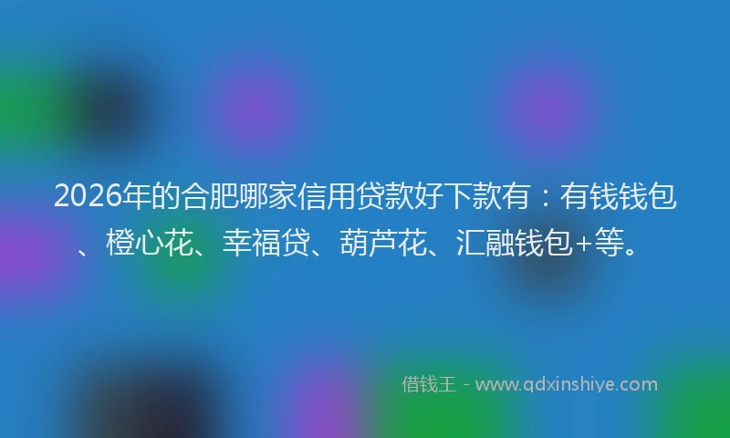 2026年的合肥哪家信用贷款好下款有:有钱钱包、橙心花、幸福贷、葫芦花、汇融钱包+等。