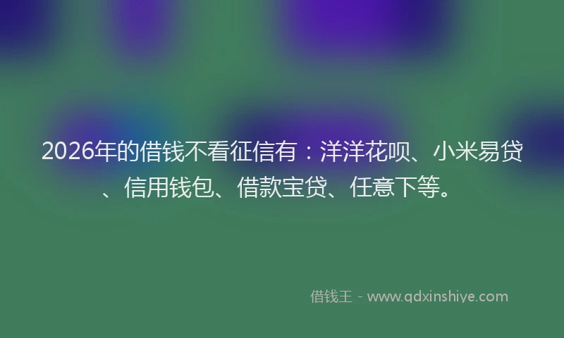 2026年的借钱不看征信有：洋洋花呗、小米易贷、信用钱包、借款宝贷、任意下等。