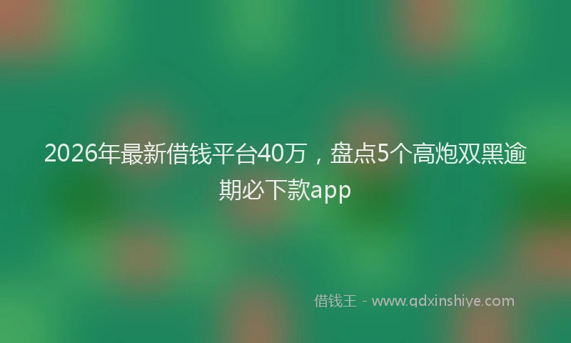 2026年最新借钱平台40万,盘点5个高炮双黑逾期必下款app