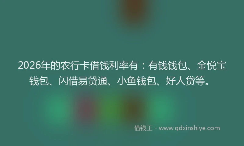 2026年的农行卡借钱利率有：有钱钱包、金悦宝钱包、闪借易贷通、小鱼钱包、好人贷等。