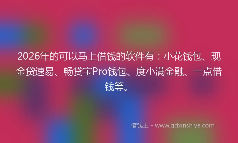 2026年的可以马上借钱的软件有：小花钱包、现金贷速易、畅贷宝Pro钱包、度小满金融、一点借钱等。