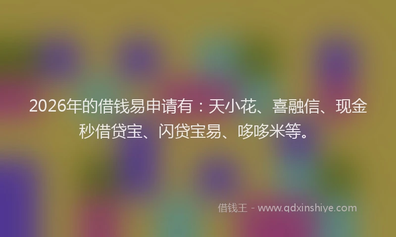 2026年的借钱易申请有：天小花、喜融信、现金秒借贷宝、闪贷宝易、哆哆米等。