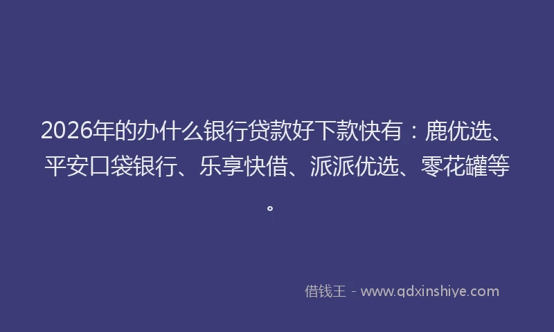 2026年的办什么银行贷款好下款快有：鹿优选、平安口袋银行、乐享快借、派派优选、零花罐等。