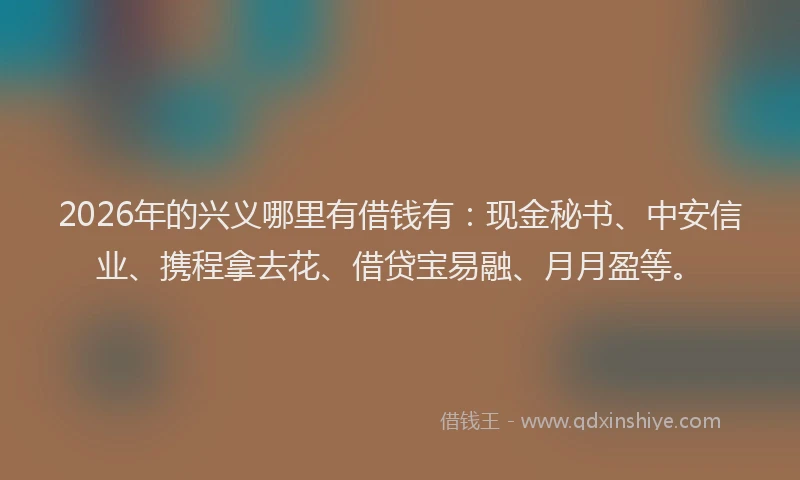 2026年的兴义哪里有借钱有：现金秘书、中安信业、携程拿去花、借贷宝易融、月月盈等。